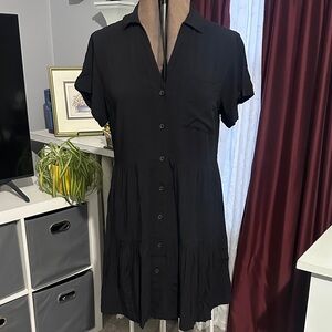 LOFT Black Relaxed Short Sleeve Shirt Dress
